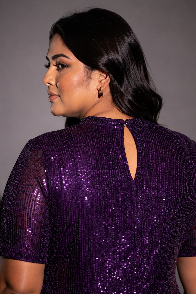 Magenta Sequin Maxi Dress with Side Slit