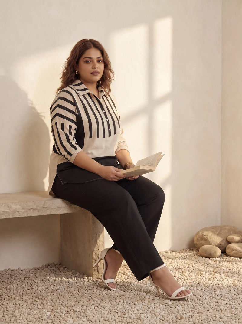 Black & White Colour Block Stripe Top