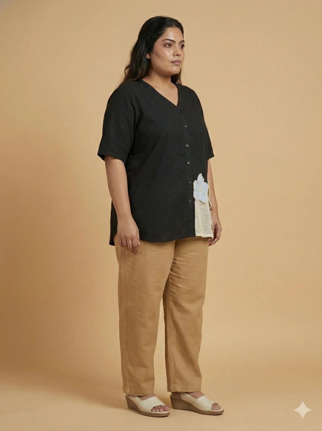 Black Half Sleeve Cotton Top