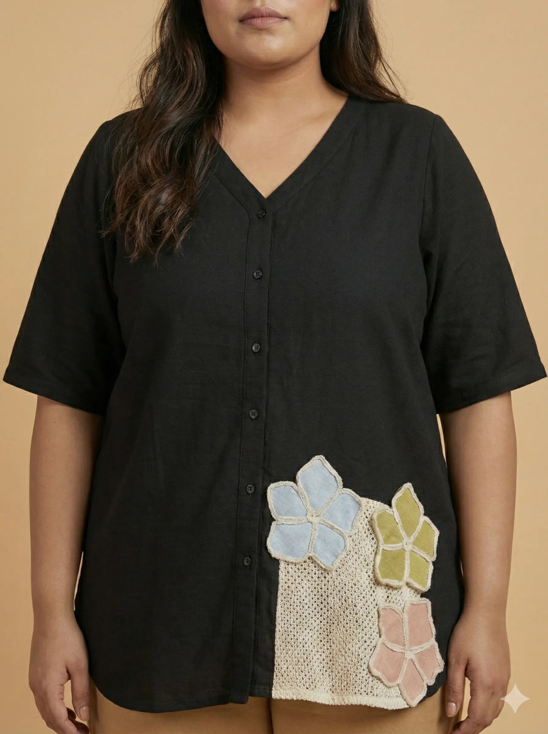 Black Half Sleeve Cotton Top