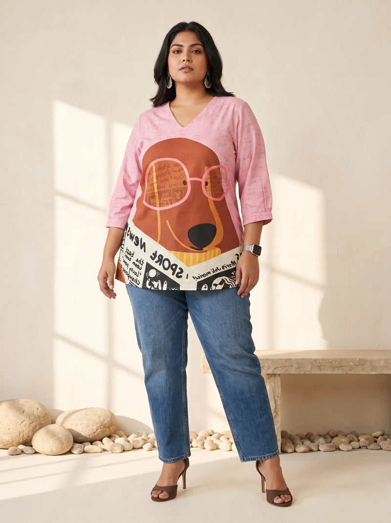 Pink Digital Graphic Print Top