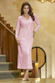 Pink Sequin Maxi Dress | V-Neck Long Sleeve For Party