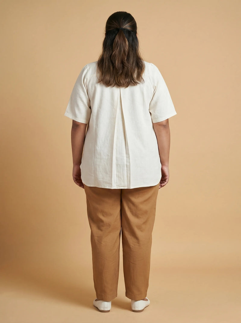 Plus Size Half Sleeve Off White Cotton Top