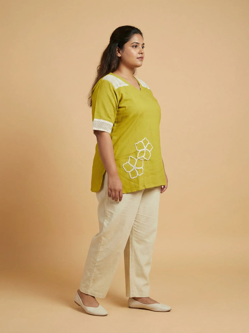 Parrot Green Cotton Top For Women