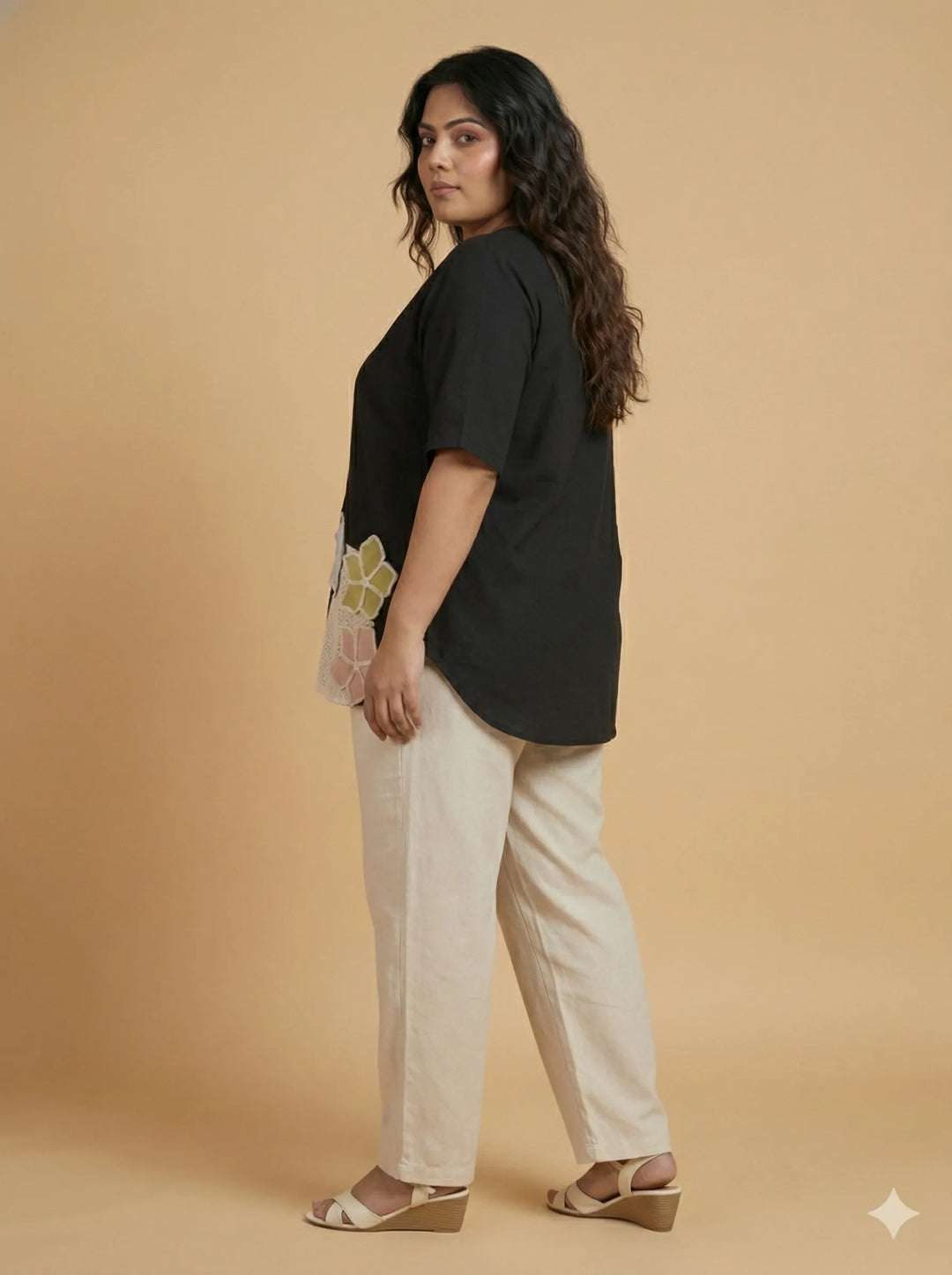 Black Half Sleeve Cotton Top