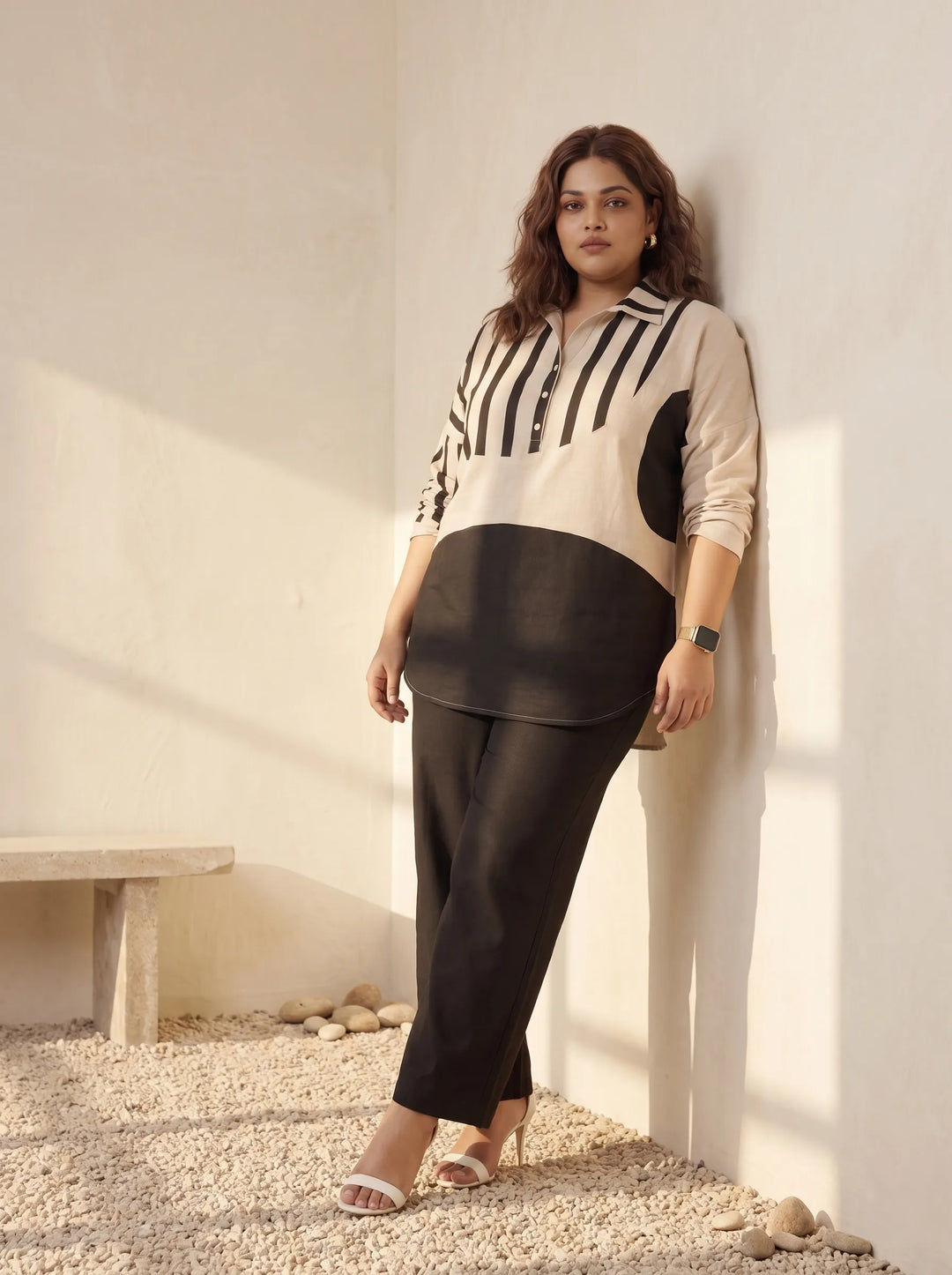 Black & White Colour Block Stripe Top