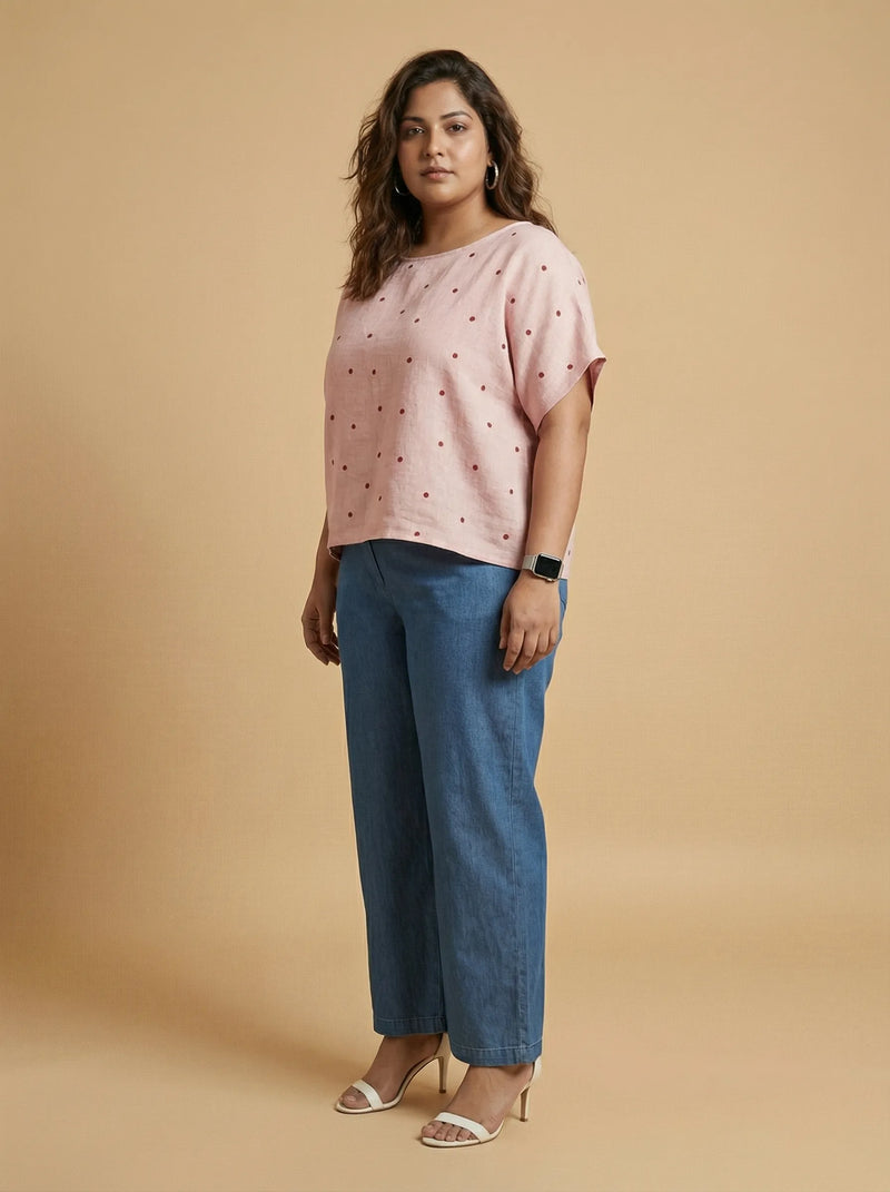 Pink Polka Dot Boat Neck Top