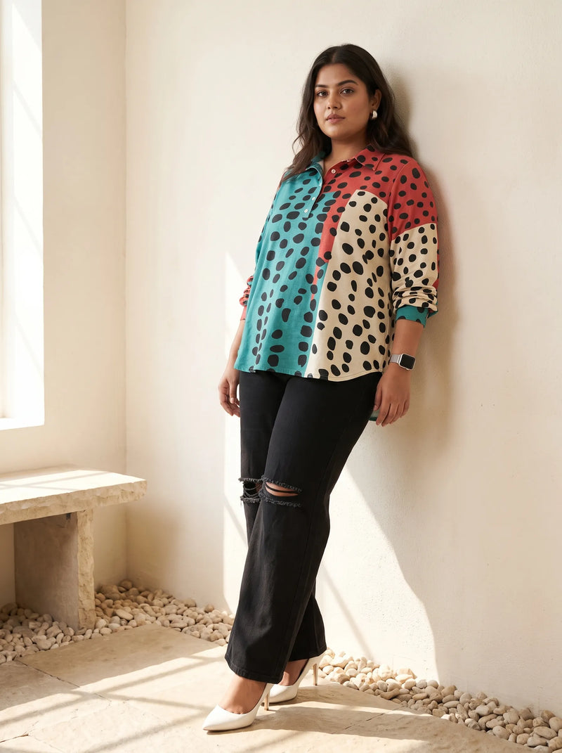 Polka Dot Printed Rayon Cotton Top