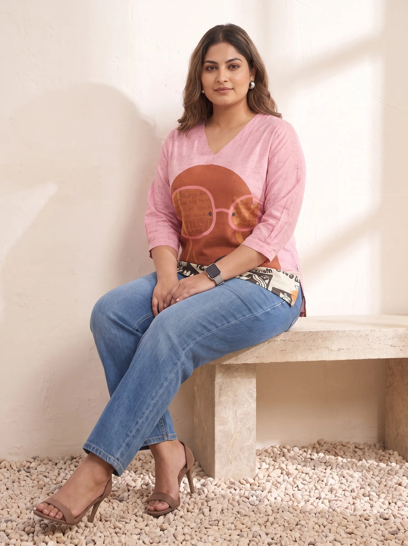 Pink Digital Graphic Print Top