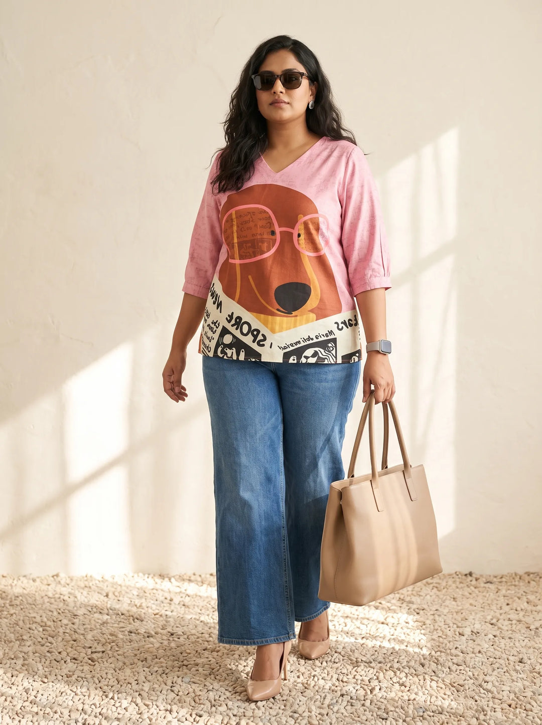 Pink Digital Graphic Print Top