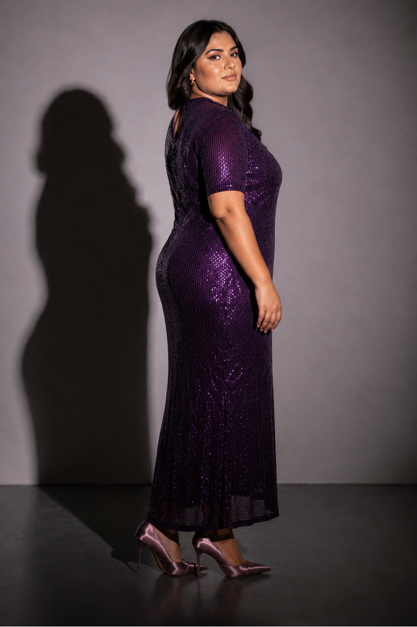 Magenta Sequin Maxi Dress with Side Slit