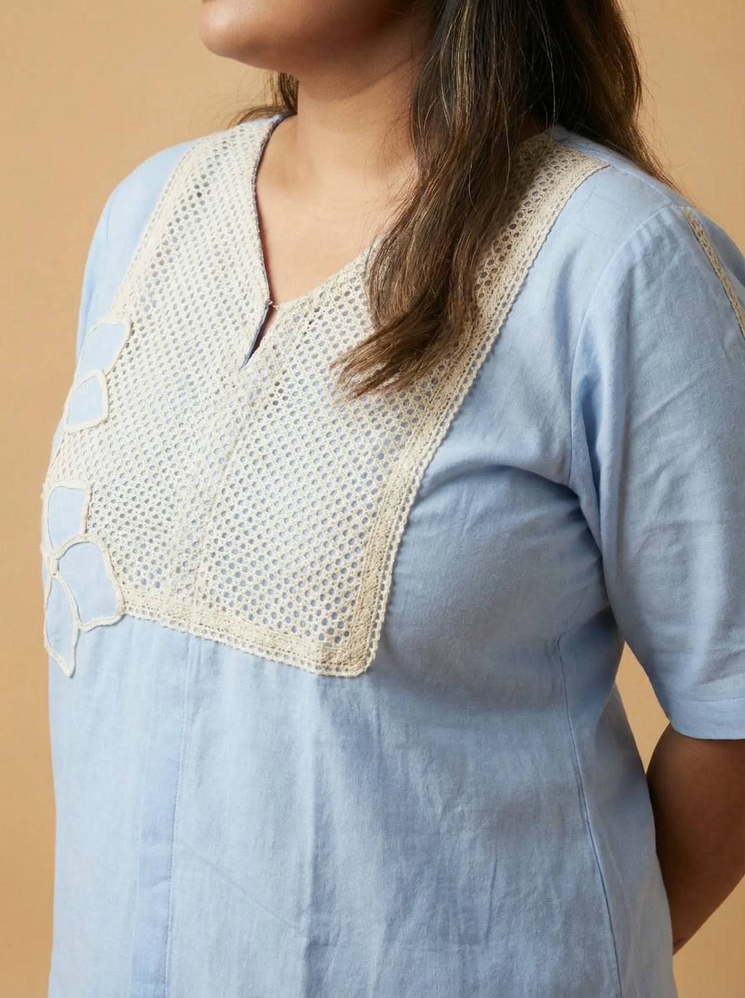 Sky Blue Pure Cotton Puffed Sleeve Top