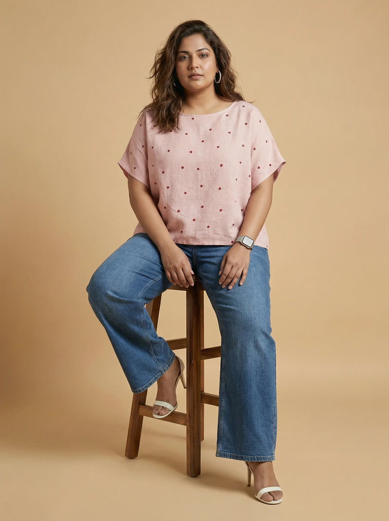 Pink Polka Dot Boat Neck Top