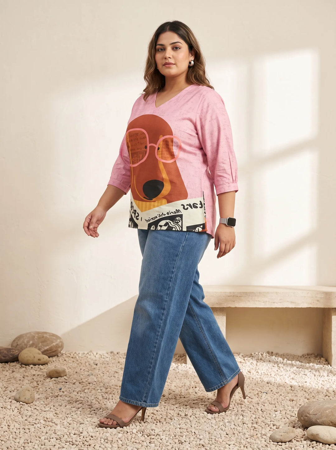 Pink Digital Graphic Print Top