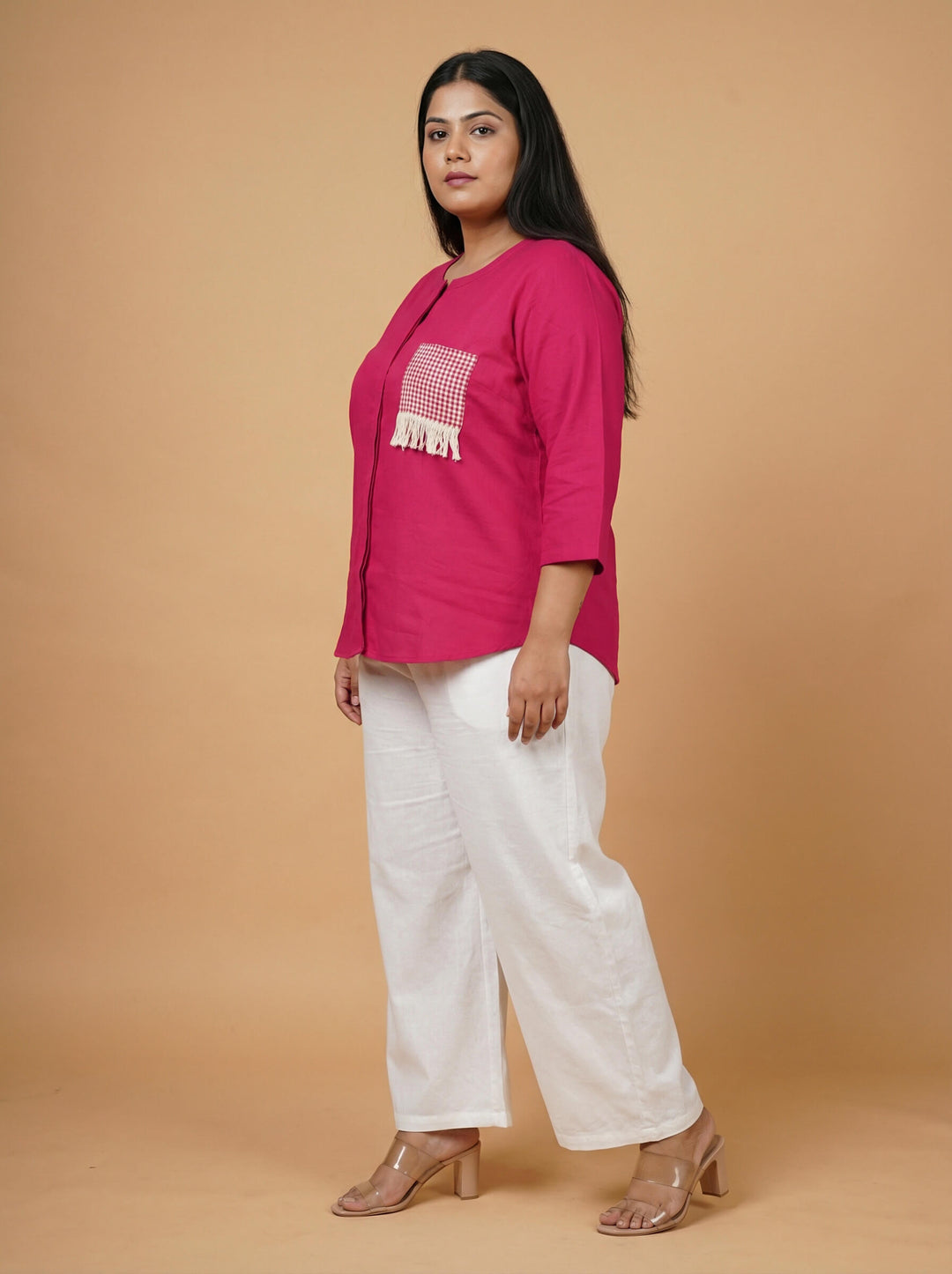 Rani Pink Cotton Mandarin Collar Top