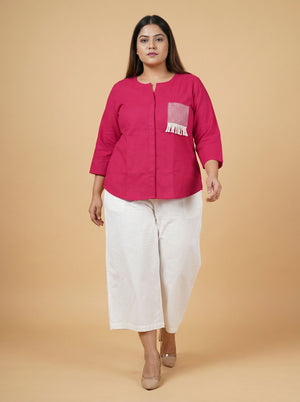 Rani Pink Cotton Mandarin Collar Top