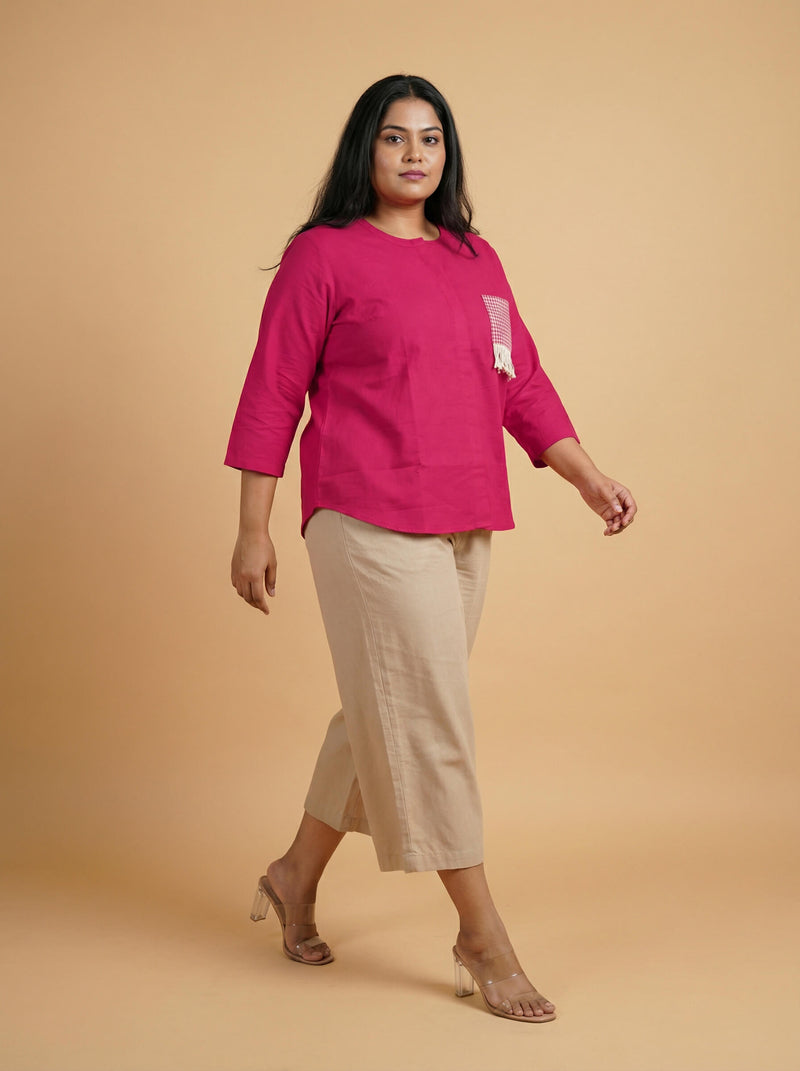 Rani Pink Cotton Mandarin Collar Top