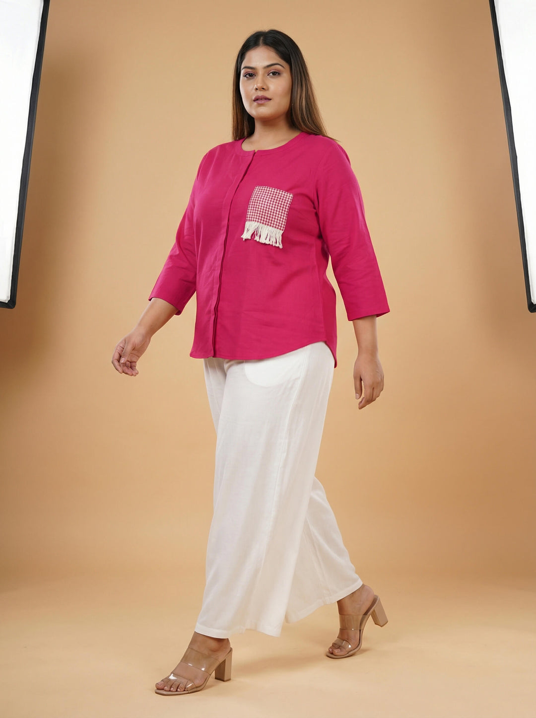 Rani Pink Cotton Mandarin Collar Top