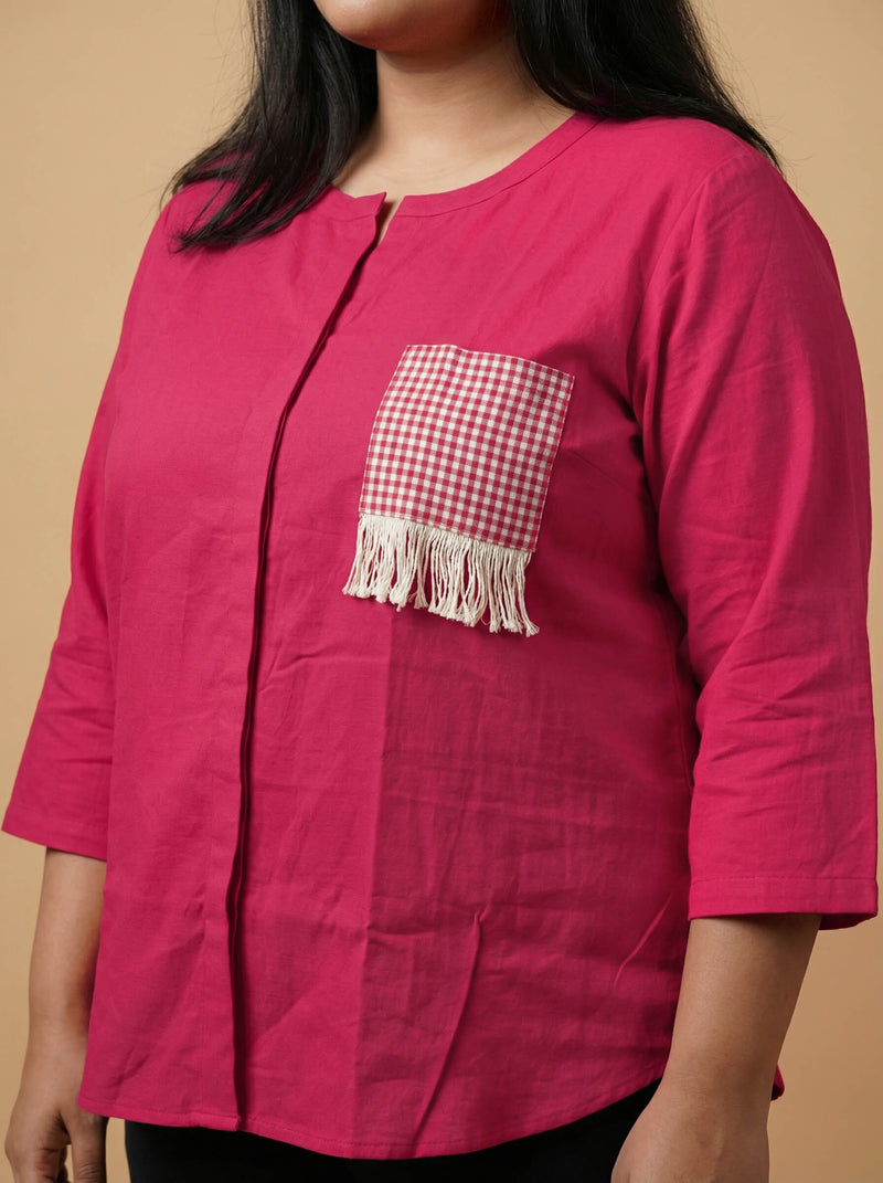Rani Pink Cotton Mandarin Collar Top