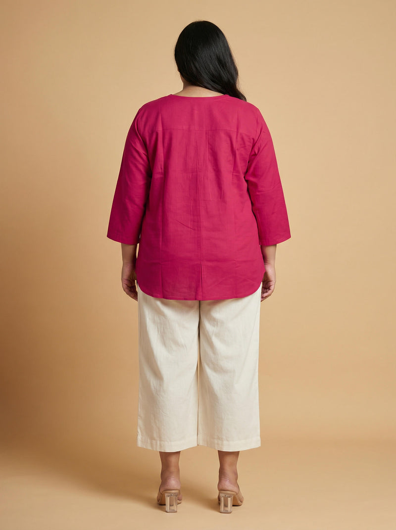 Rani Pink Cotton Mandarin Collar Top