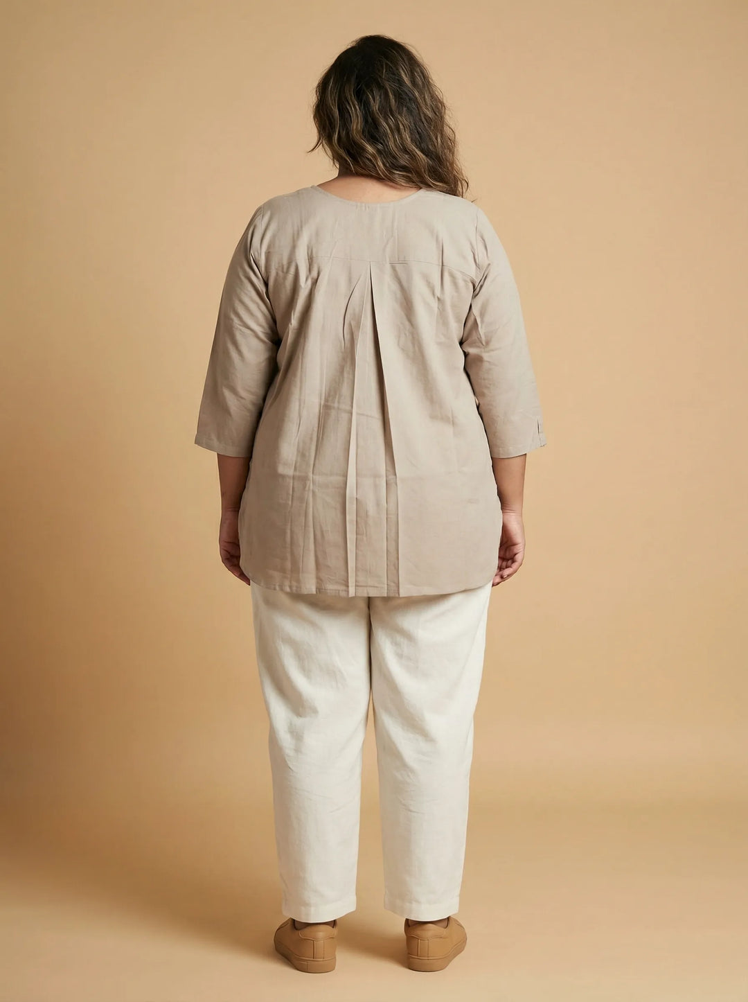 Beige Pure Cotton Top with Applic & Cord Work