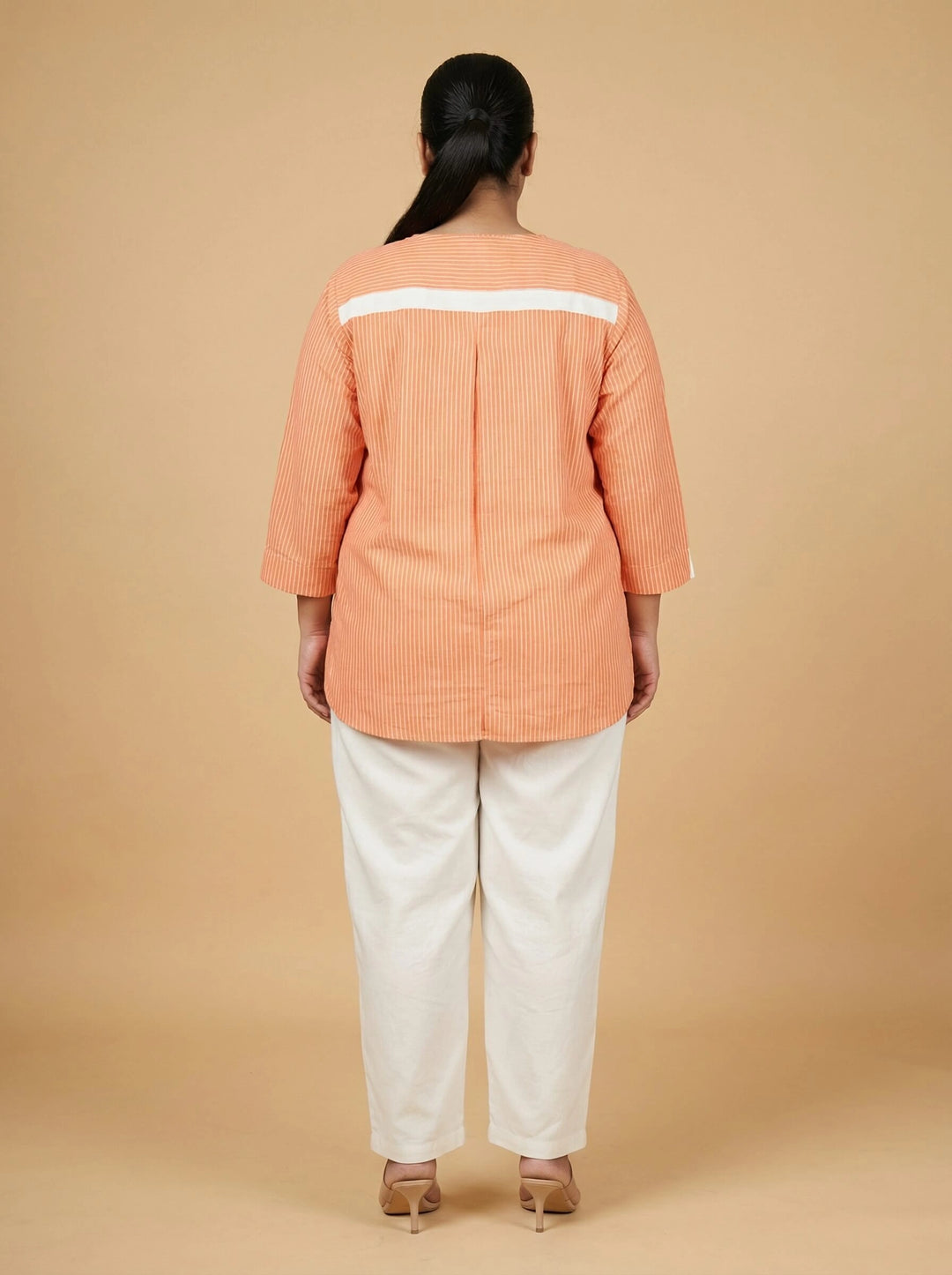 Orange Striped Cotton Summer Top Women