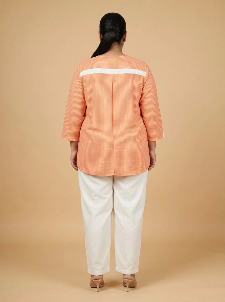 Orange Striped Cotton Summer Top Women