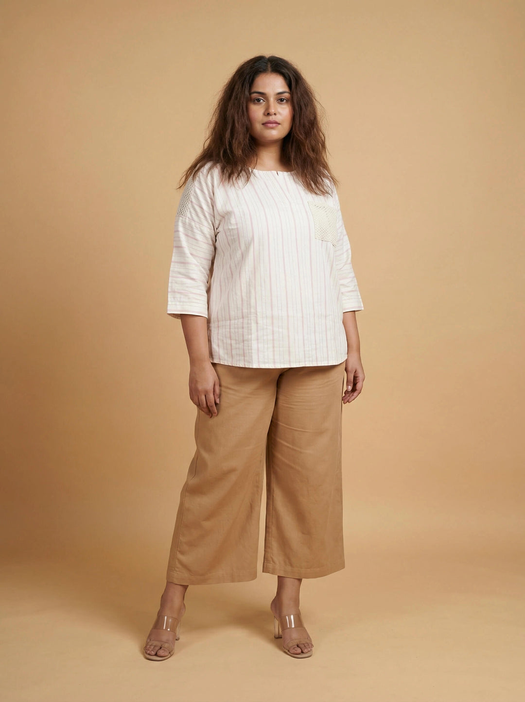 Pink Striped Cotton Crochet Pocket Top