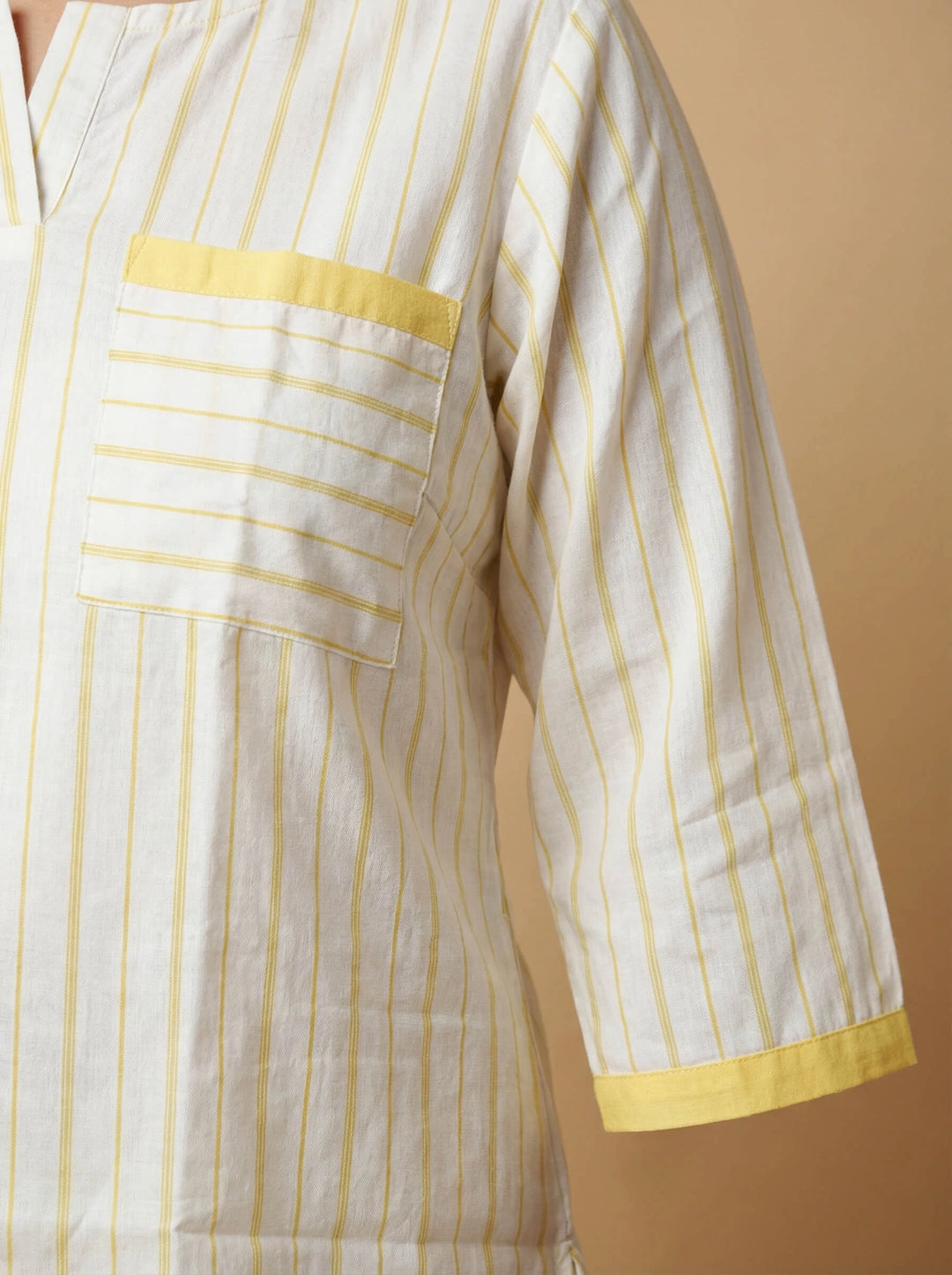 yellow Striped Cotton Cotton Crochet Detail Top