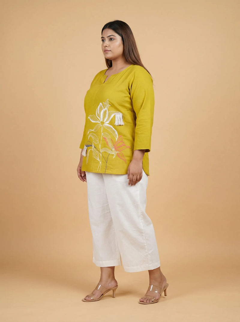 Yellow Green Hand Painted Cotton Top