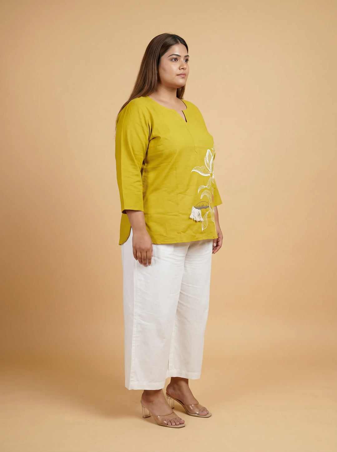 Yellow Green Hand Painted Cotton Top