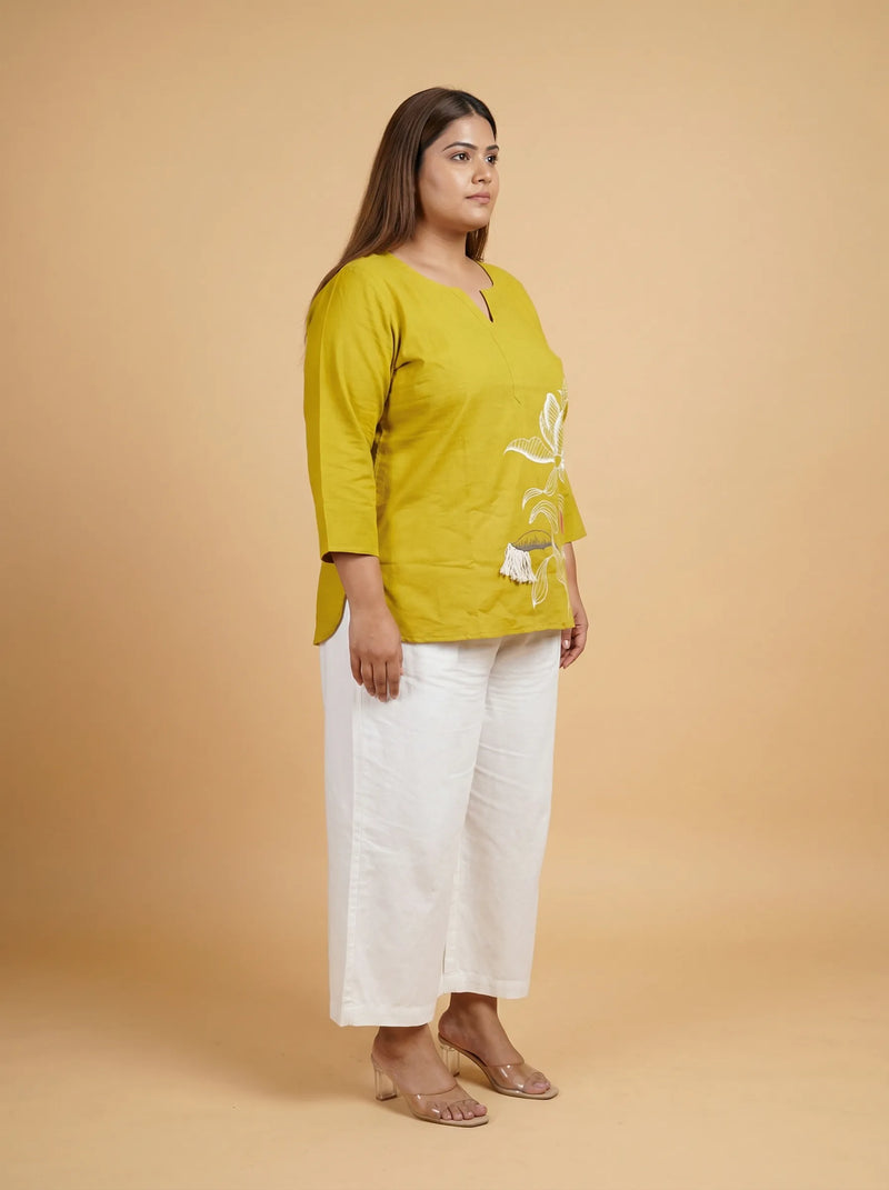 Yellow Green Hand Painted Cotton Top