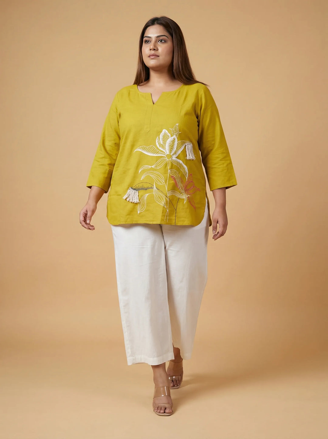Yellow Green Hand Painted Cotton Top