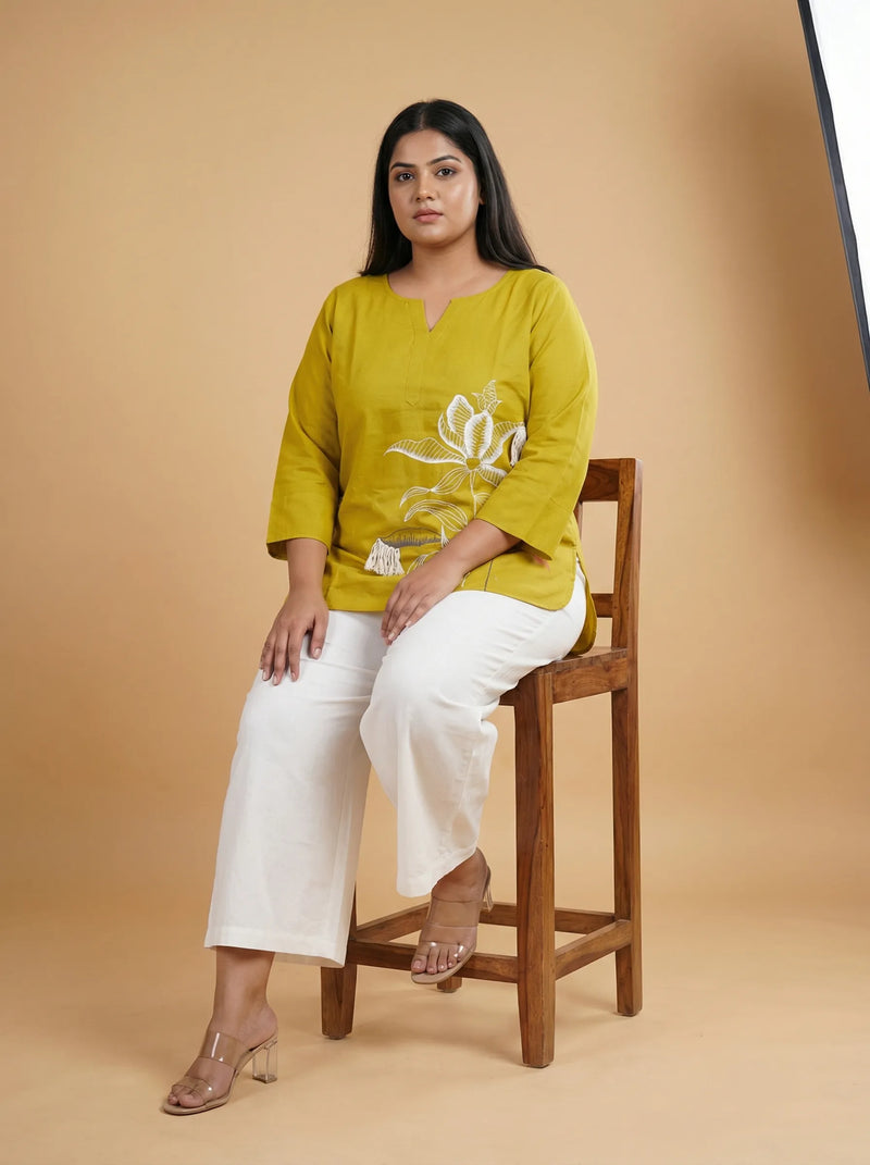 Yellow Green Hand Painted Cotton Top