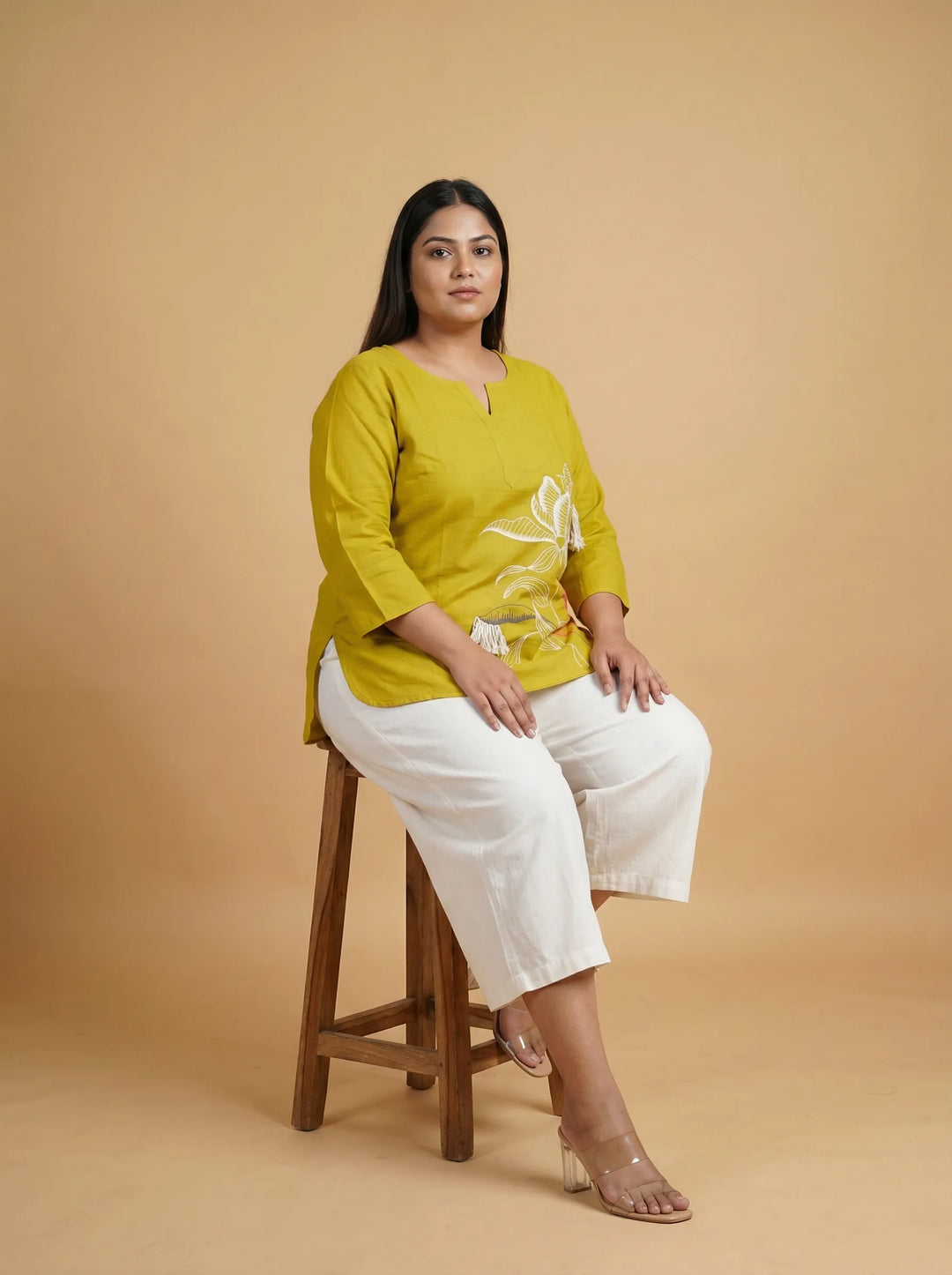 Yellow Green Hand Painted Cotton Top