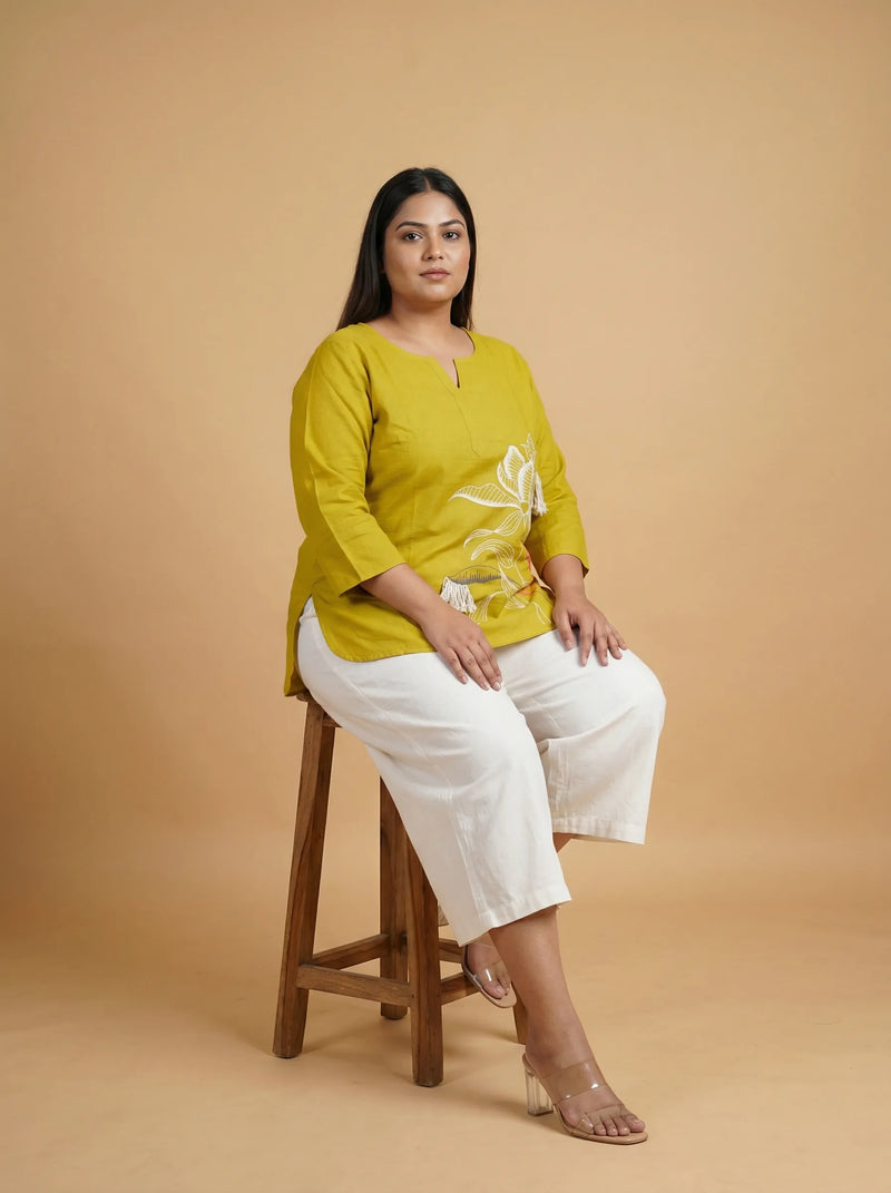 Yellow Green Hand Painted Cotton Top