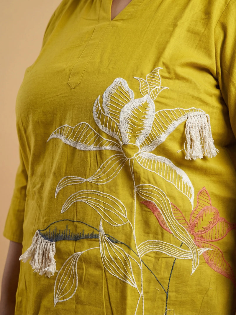 Yellow Green Hand Painted Cotton Top