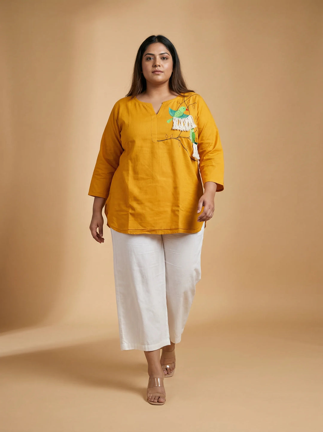 Mustard Yellow Casual Top for Curvy Women