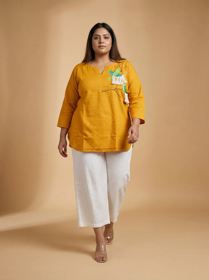 Mustard Yellow Casual Top for Curvy Women