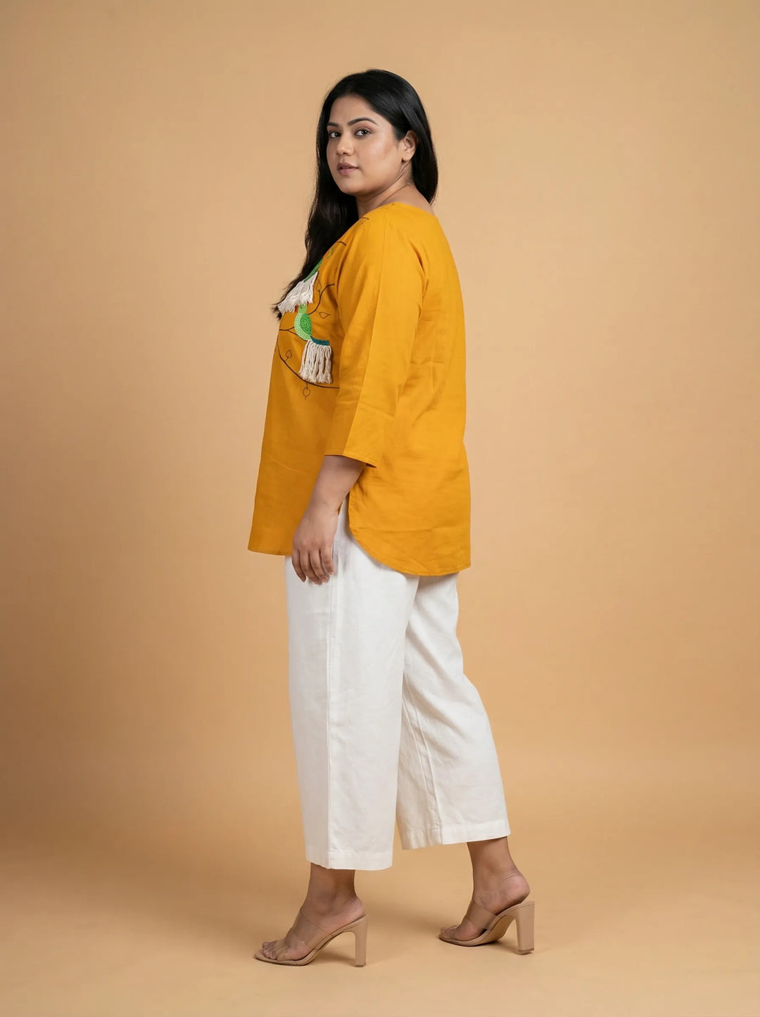Mustard Yellow Casual Top for Curvy Women