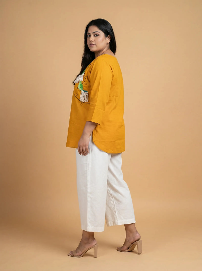 Mustard Yellow Casual Top for Curvy Women