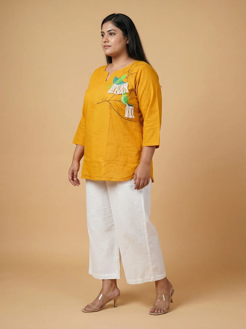 Mustard Yellow Casual Top for Curvy Women
