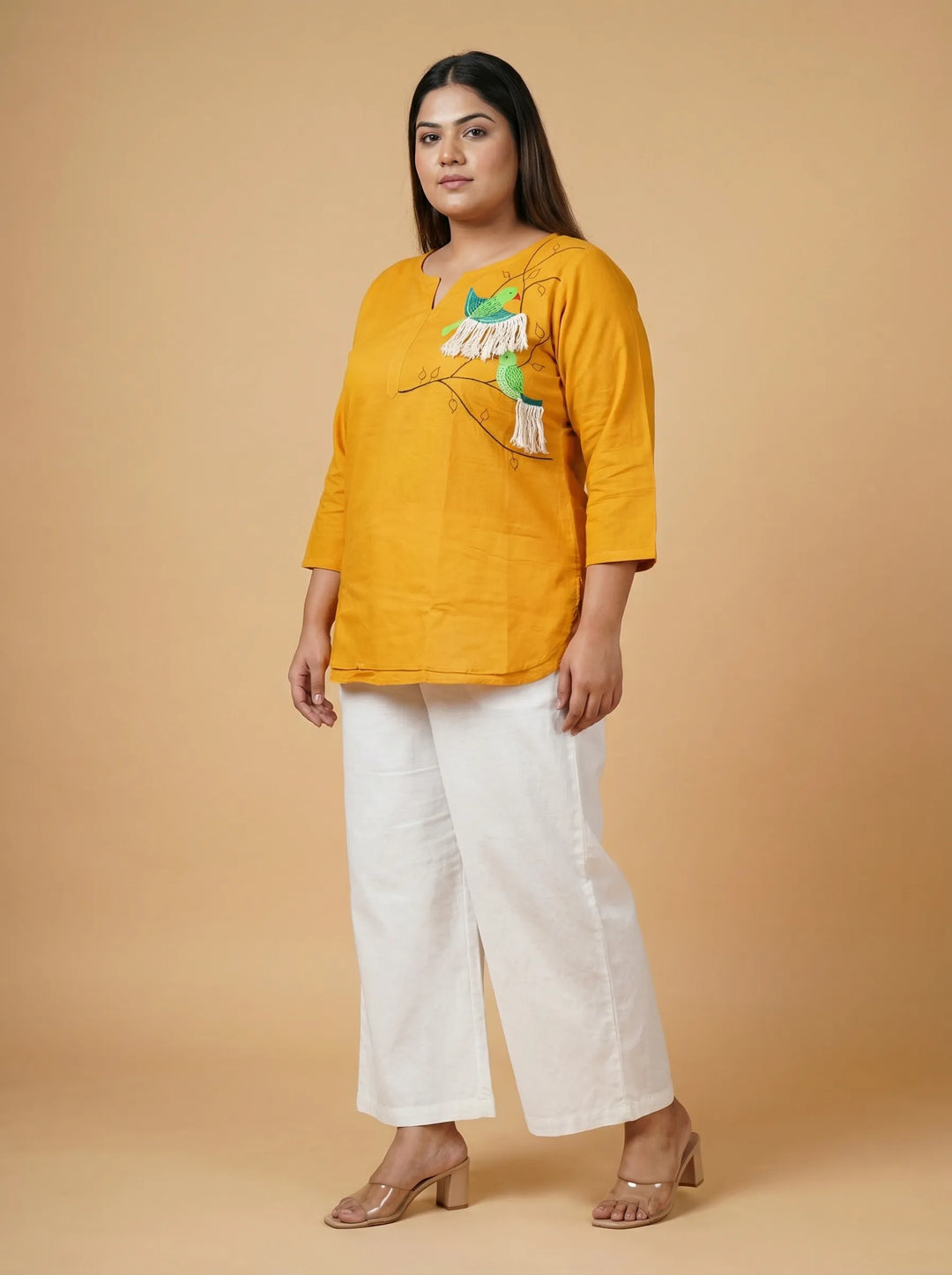 Mustard Yellow Casual Top for Curvy Women