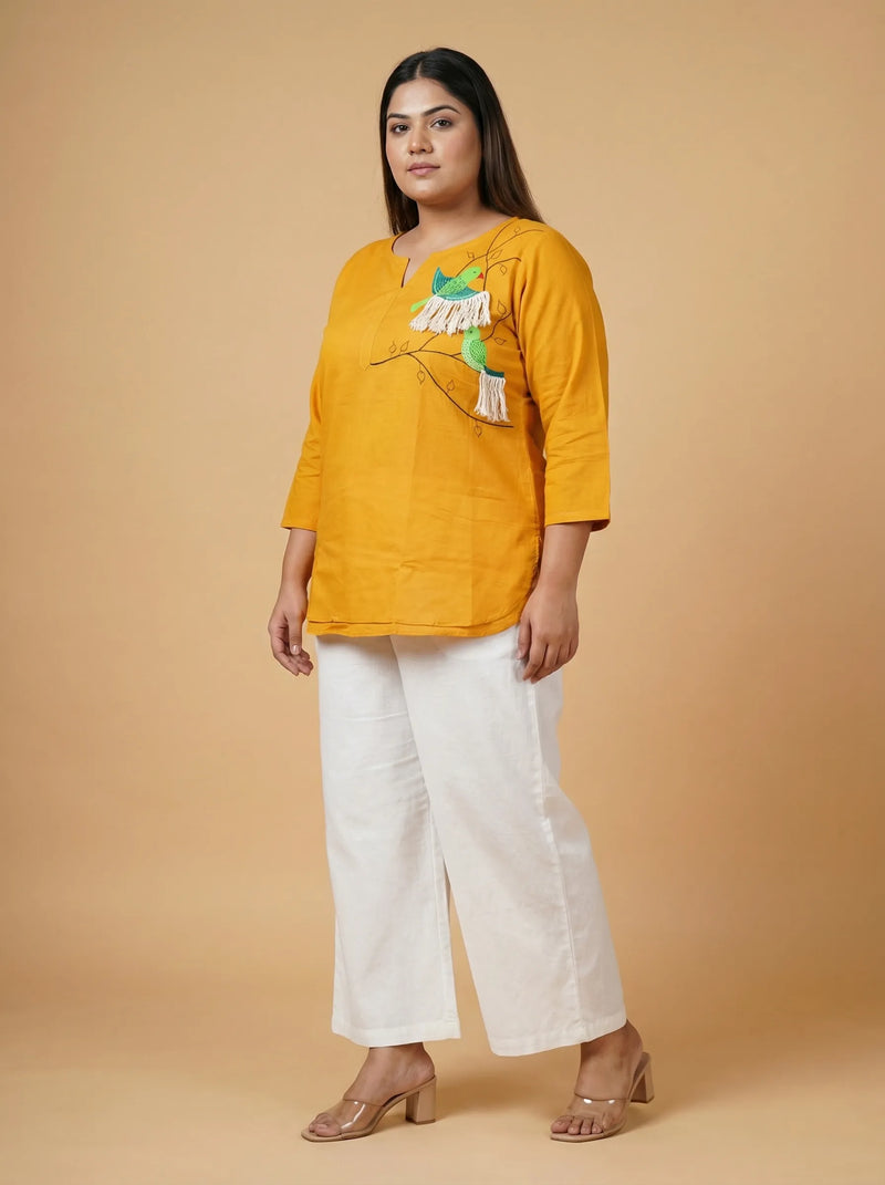 Mustard Yellow Casual Top for Curvy Women