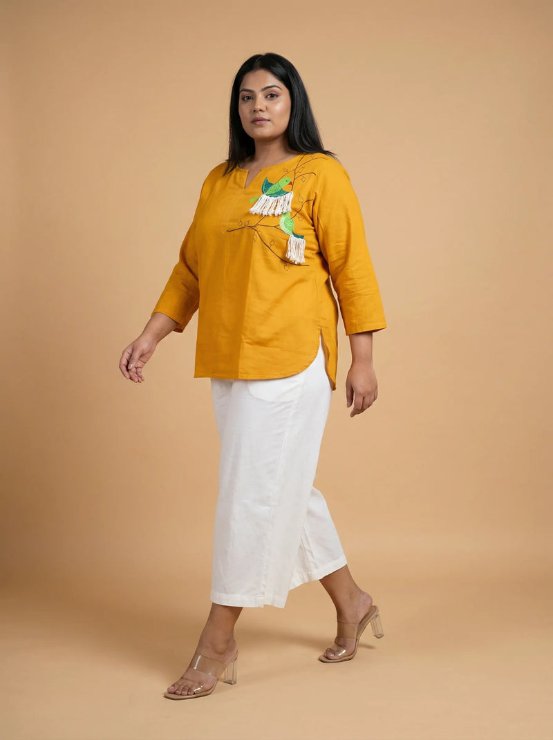 Mustard Yellow Casual Top for Curvy Women