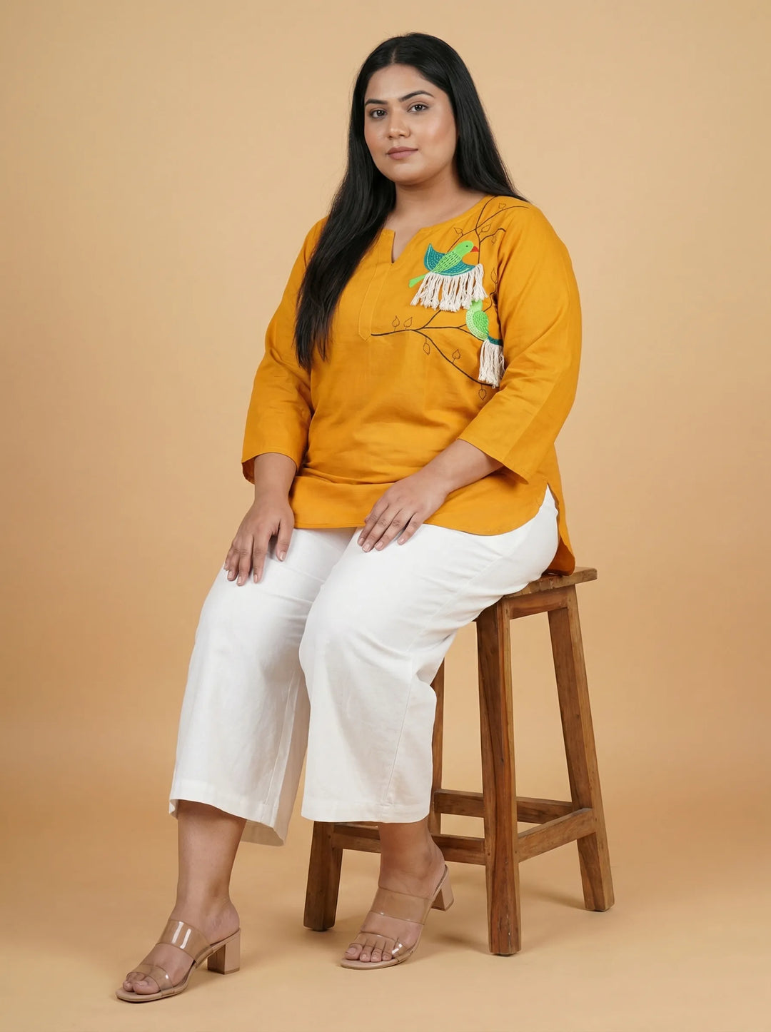Mustard Yellow Casual Top for Curvy Women