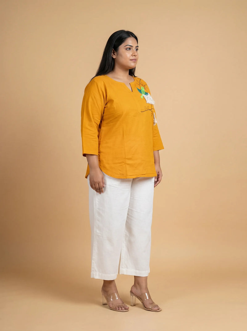Mustard Yellow Casual Top for Curvy Women