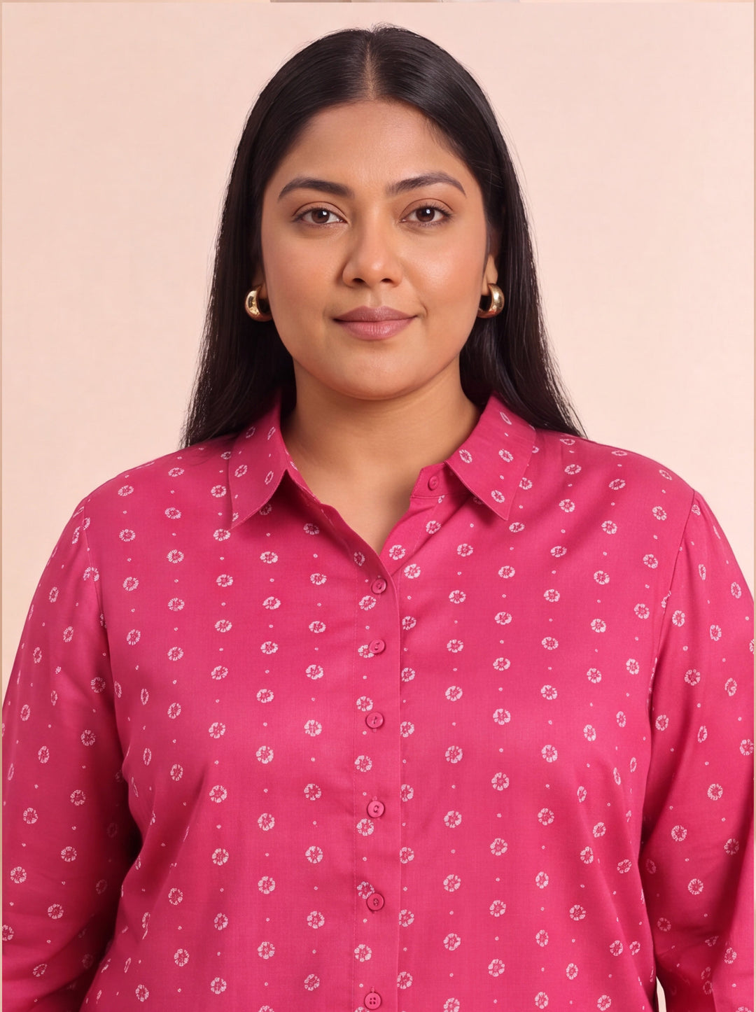 Fuchsia bandhani top with mandarin collar