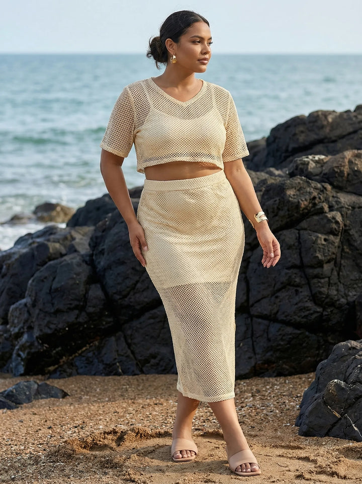 Off White Straight Skirt with Matching Top