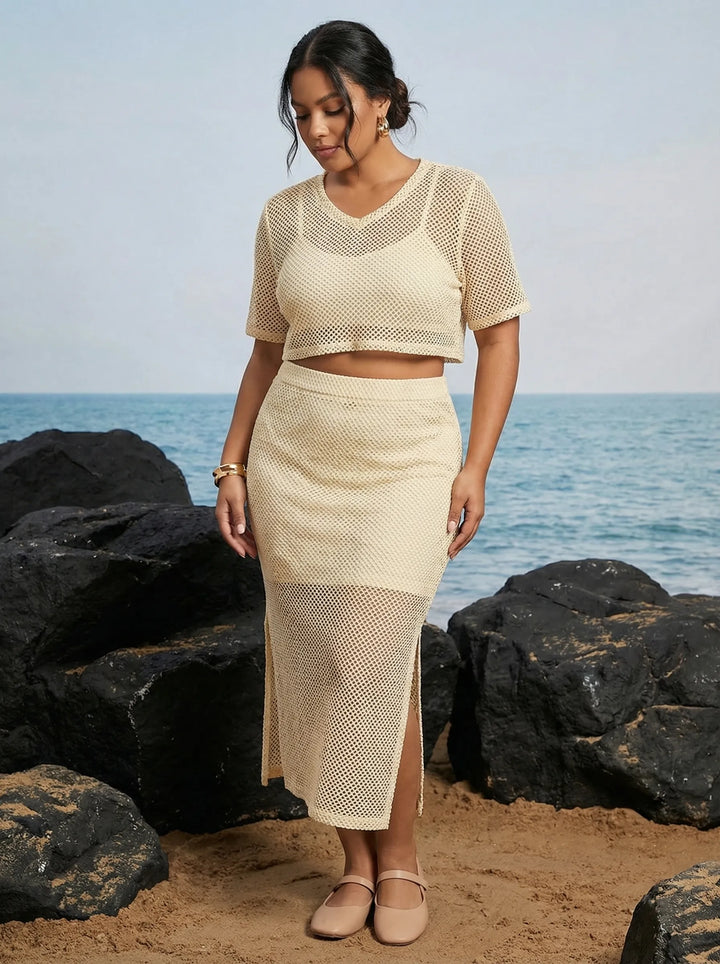 Off White Straight Skirt with Matching Top